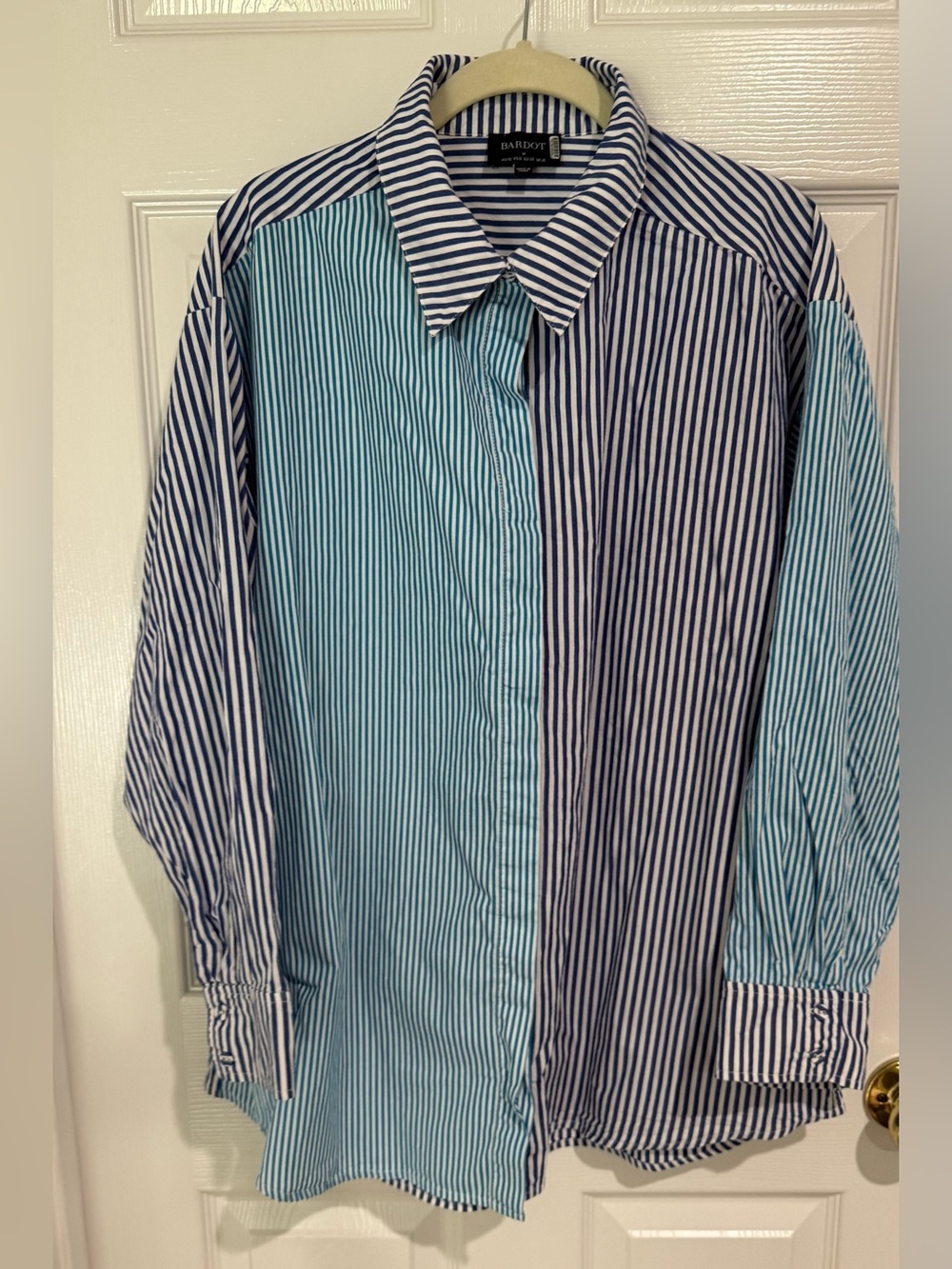 Bardot Oversized Blue and Aqua Vertical Stripe Button-Down Shirt